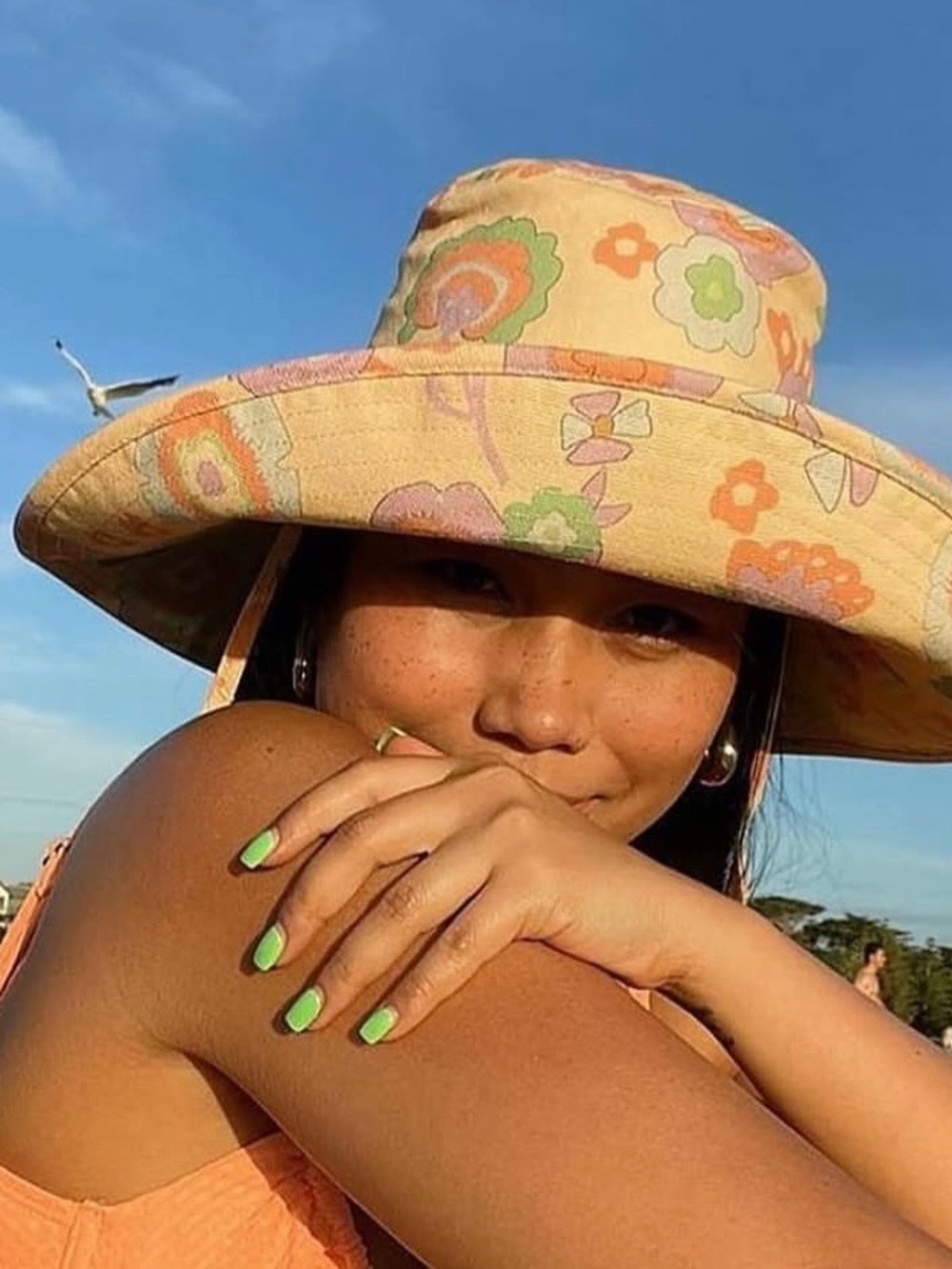 Lack Of Color Pastel Floral Sun Hat - Peach & Green
